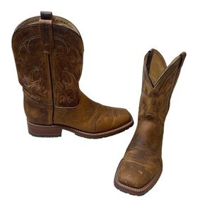Double H Jase Brown Leather Wide Square Toe Western Work Boots Men’s Size 12D